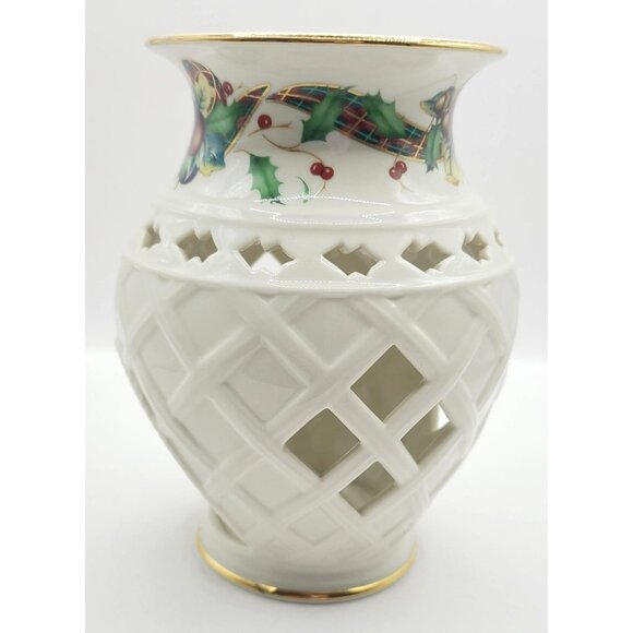 Lenox Holiday Tartan Fragrance Warmer Porcelain China With Gold Trim 5.5" Tall - Picture 2 of 7